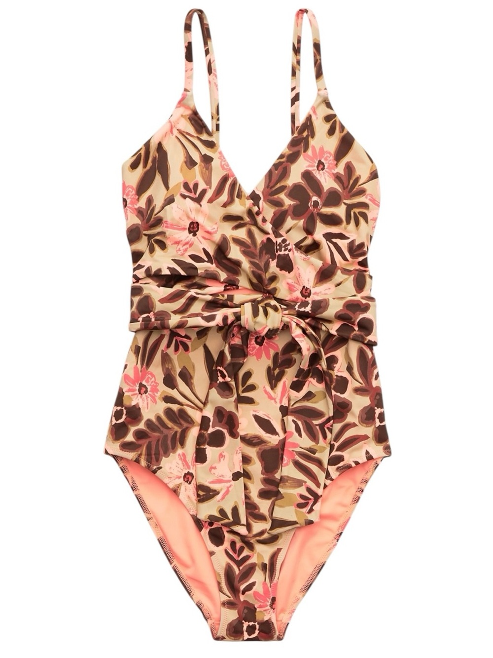 Aerie Wrap One Piece Swimsuit Iced Apricot Floral NWT XL